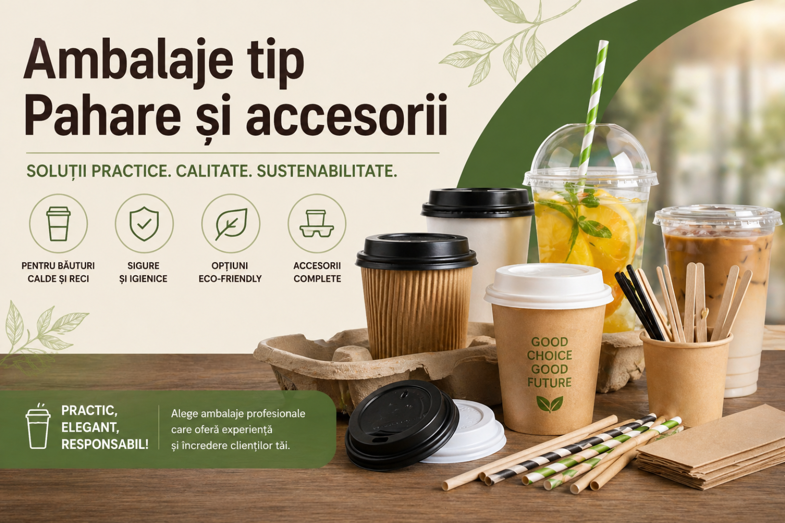 Ambalaje tip pahare și accesorii – soluții moderne pentru servire, transport și branding